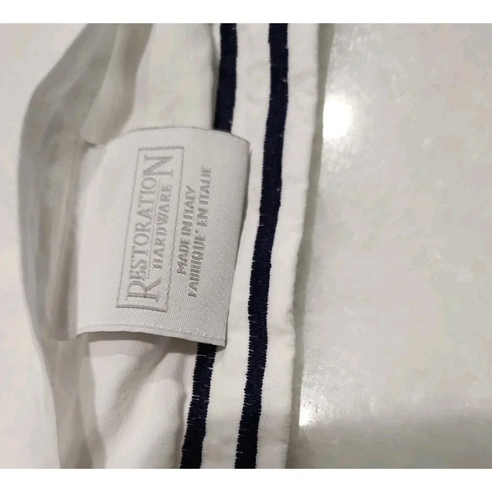 RESTORATION HARDWARE RH 22x15in White Navy Italian Hotel Satin Stitch Boudoir